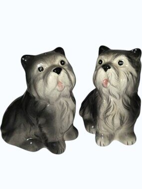 Ceramic Yorkshire Terrier Puppy Salt and Pepper Shakers Gray and White T11